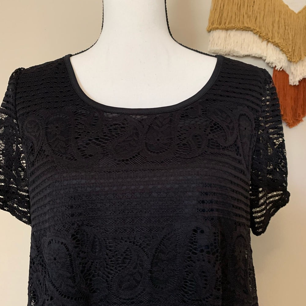 MOA black crochet lace short sleeve shirt size 2X NWOT - Picture 3 of 6